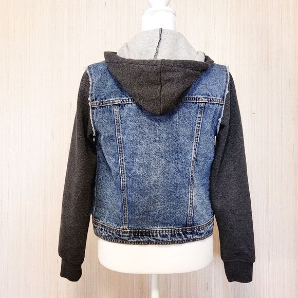 Aeropostale Fleece Hooded Jean Jacket Women's XS Denim Blue/Gray Button Front - Picture 6 of 12
